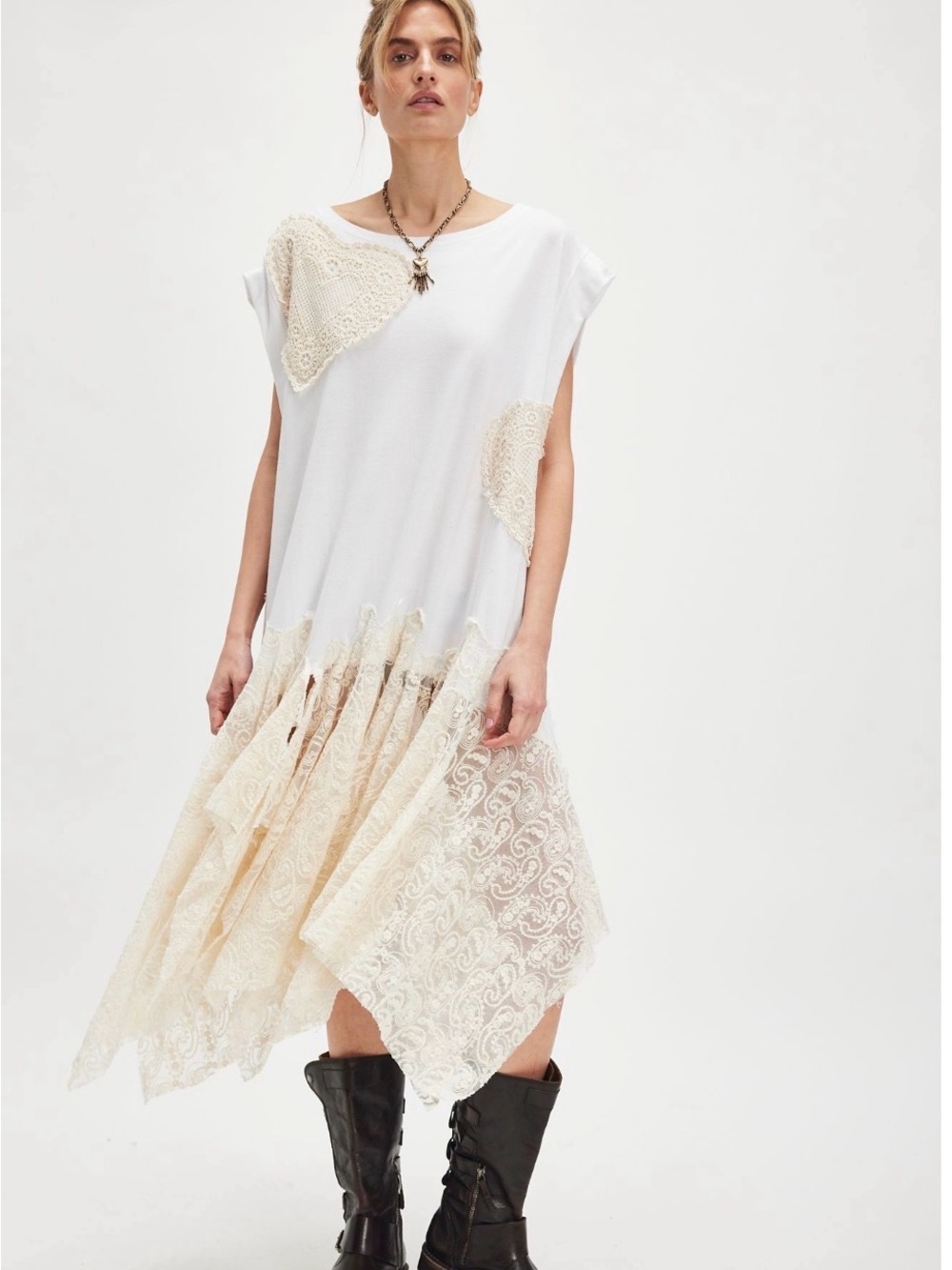 Tricia Fix (Free People) Heart Ivory Lace Hem Midi Dress. NWOT. never worn